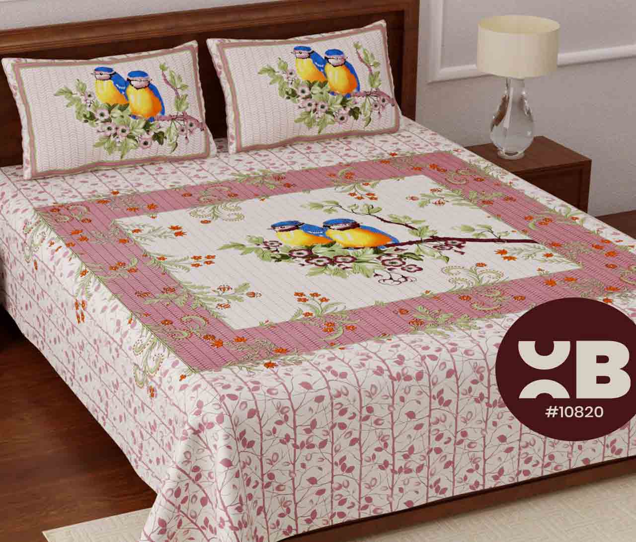 Bird duo King Size Double Bedsheet with two Pillow Covers ( 100X108)