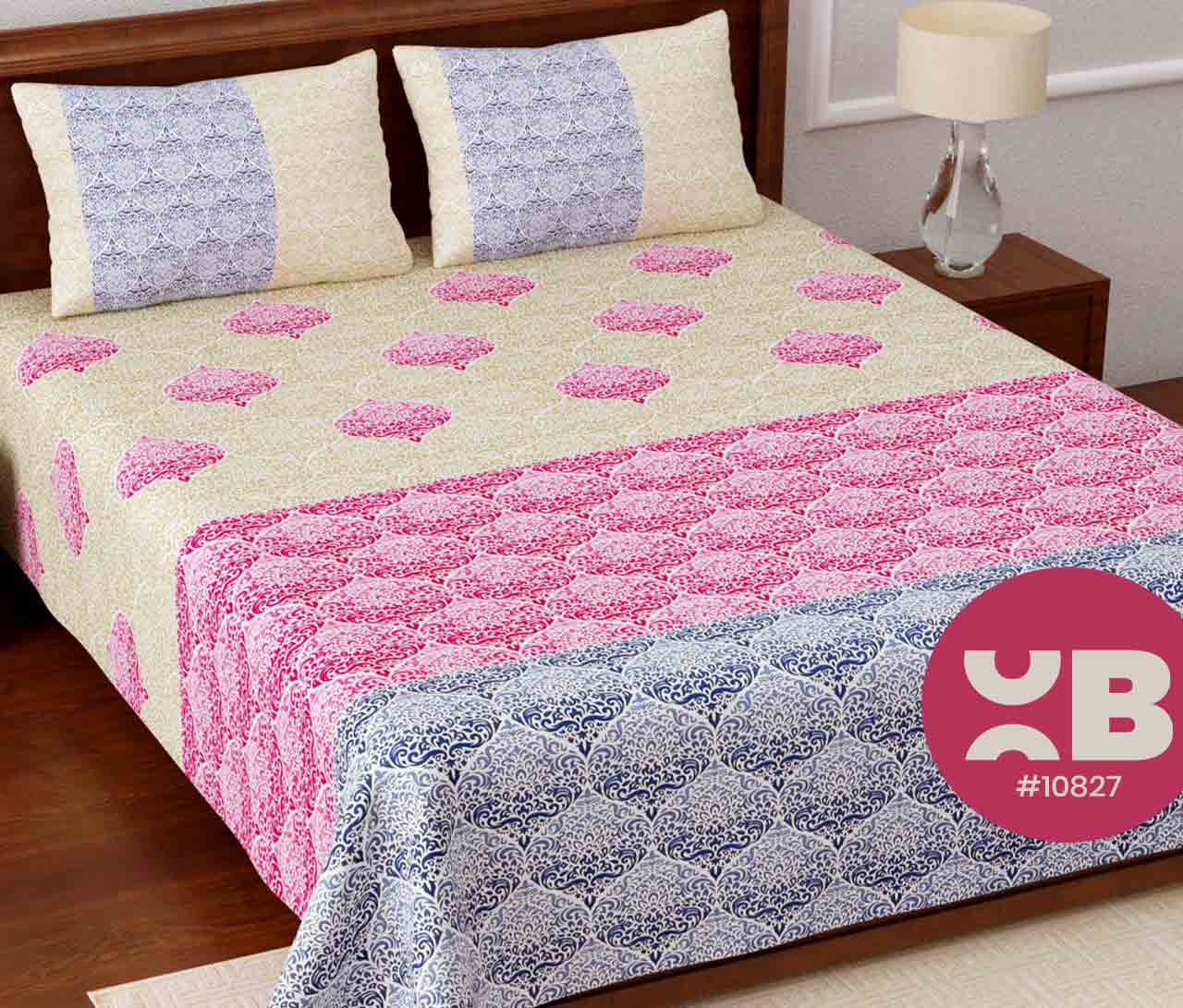 Multi mini design printed King Size Double Bedsheet with two Pillow Covers ( 100X108)