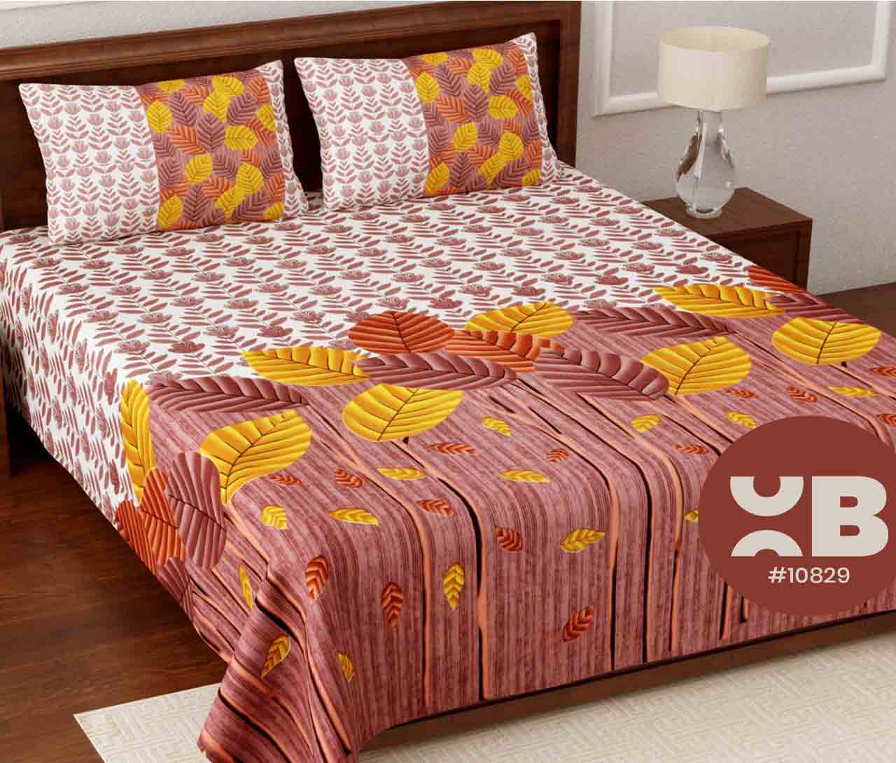 Big leaf printed King Size Double Bedsheet with two Pillow Covers ( 100X108)