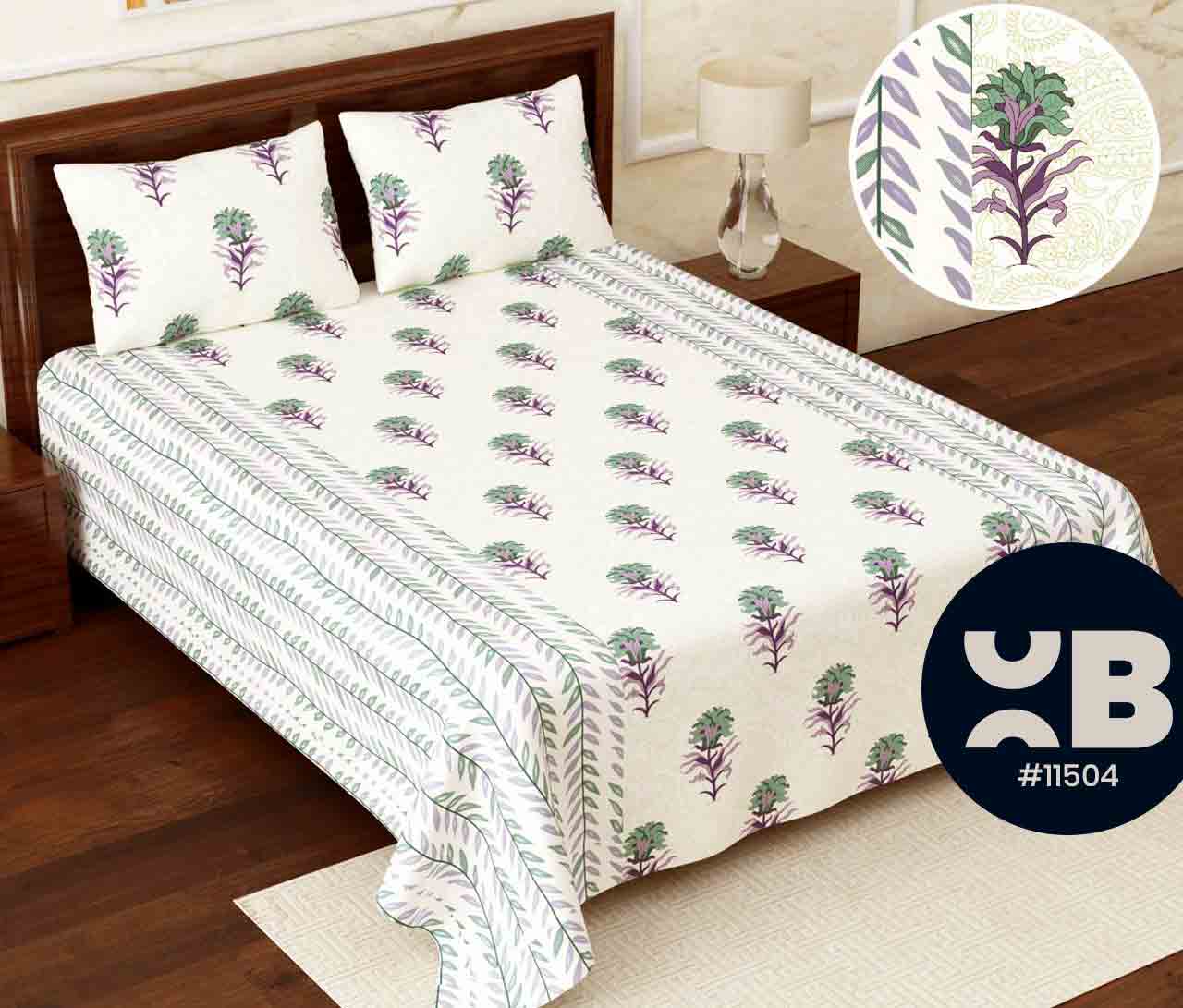 White background with flower printed Super King Size Double Bedsheet with two Pillow Covers ( 110X115)