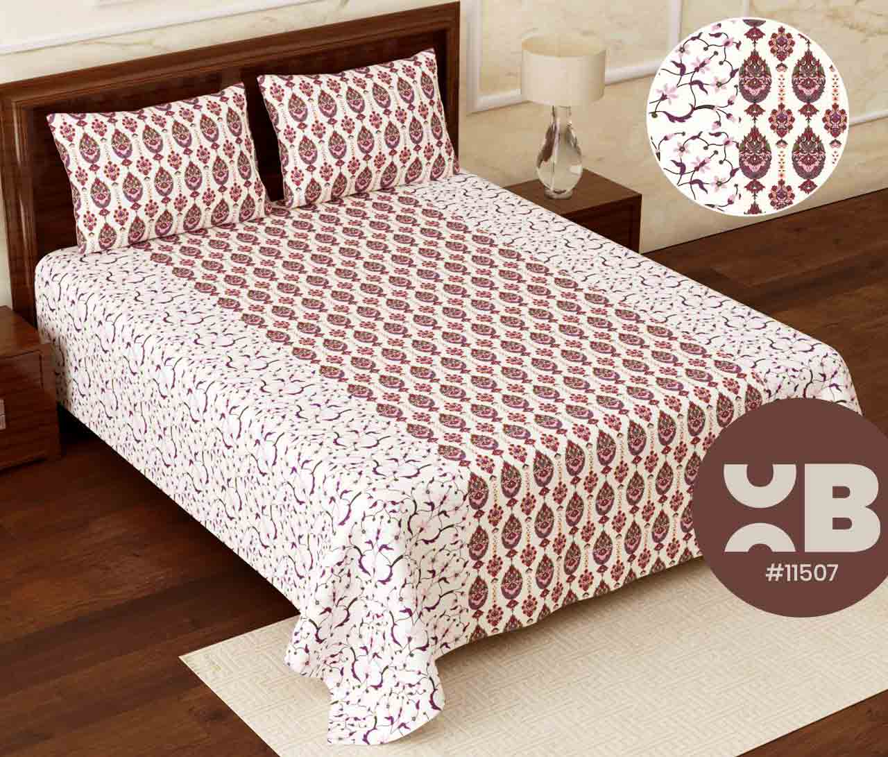 Lined flower printed Super King Size Double Bedsheet with two Pillow Covers ( 110X115)